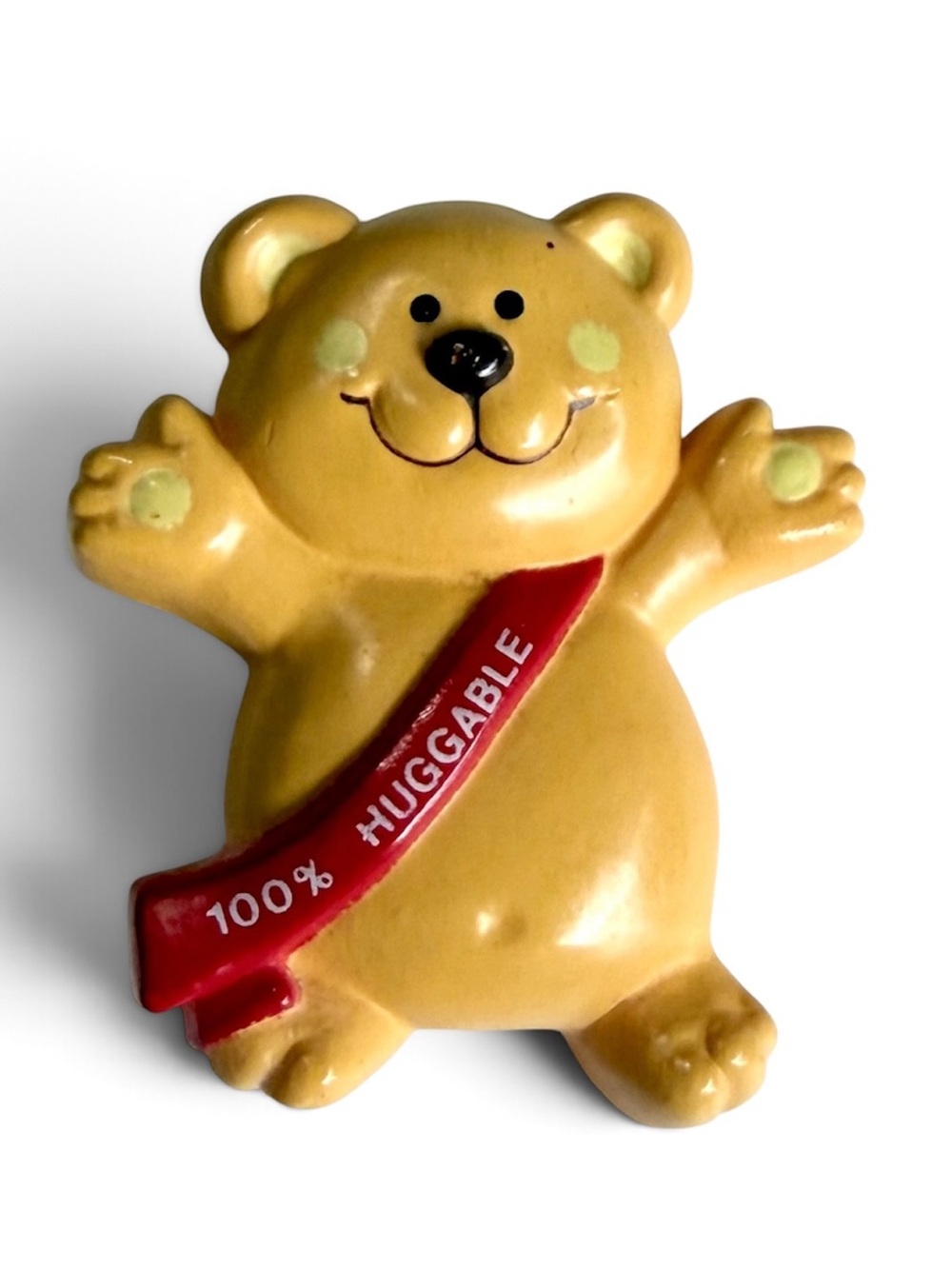 Vintage Russ Teddy Bear Pin Brooch 100% Huggable Red Sash Hard Plastic